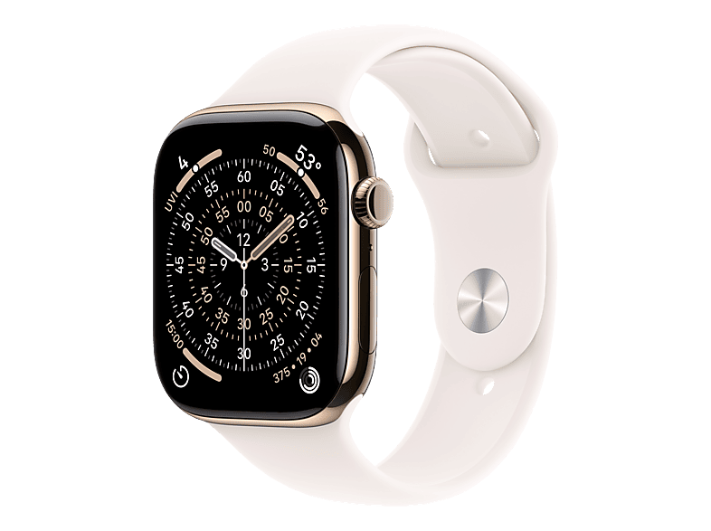 APPLE Watch Series 11 (GPS + Cellular) 46 mm Smartwatch Titan Fluorelastomer, 140 - 190 (S/M), Gold Titanium/Light Blush Sport Band