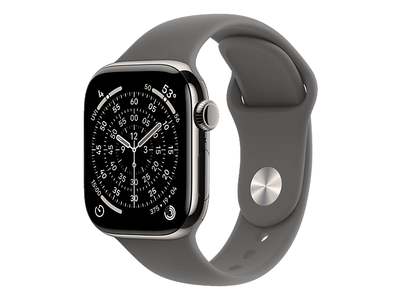 APPLE Watch Series 11 (GPS + Cellular) 42 mm Smartwatch Titan Fluorelastomer, 130 - 180 (S/M), Natural Titanium/Stone Grey Sport Band