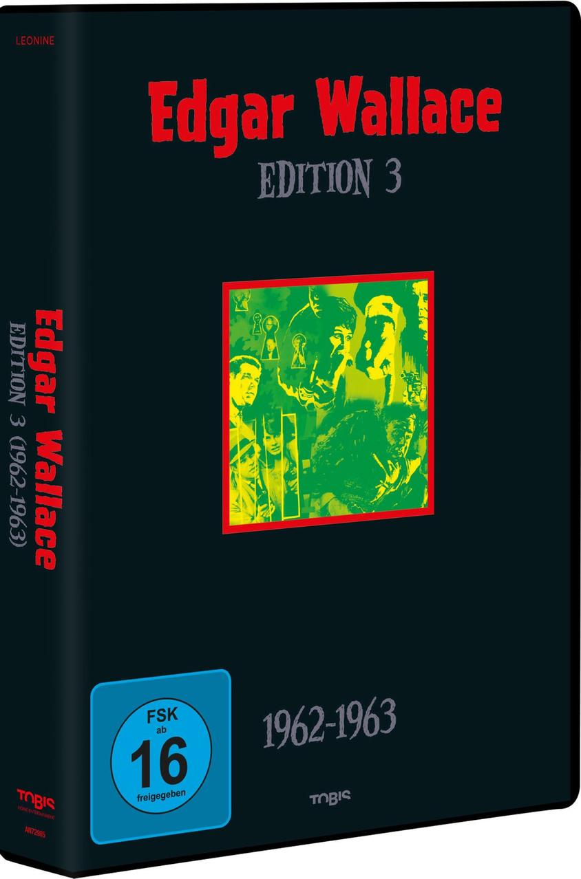 DVD-Cover. Titel: Edgar Wallace Edition 3. Enthält eine Collage von Bildern in Gelb und Grün und eine Bewertung von 16.