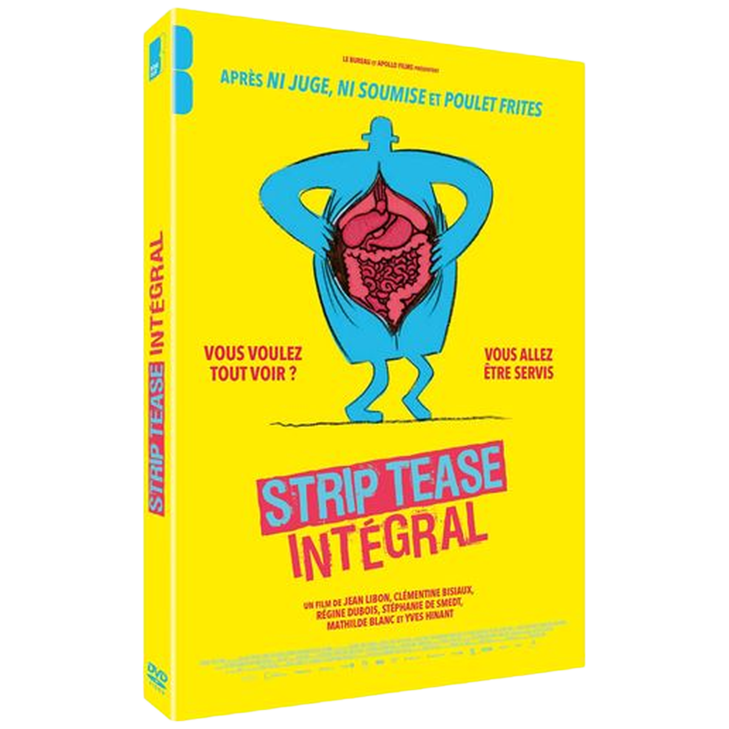 DVD-hoes: geel, met een blauwe figuur. Het heeft een rood interieur en de titel luidt "Strip Tease Intégral".