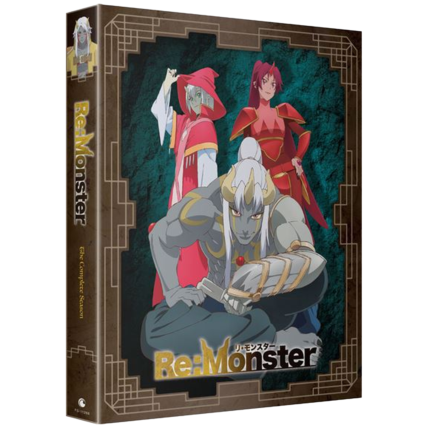Anime dvd-boxset. Personages in rode en grijze kleding. Titel: Re:Monster. Bevat het complete seizoen. Personages poseren op een blauwgroene achtergrond.