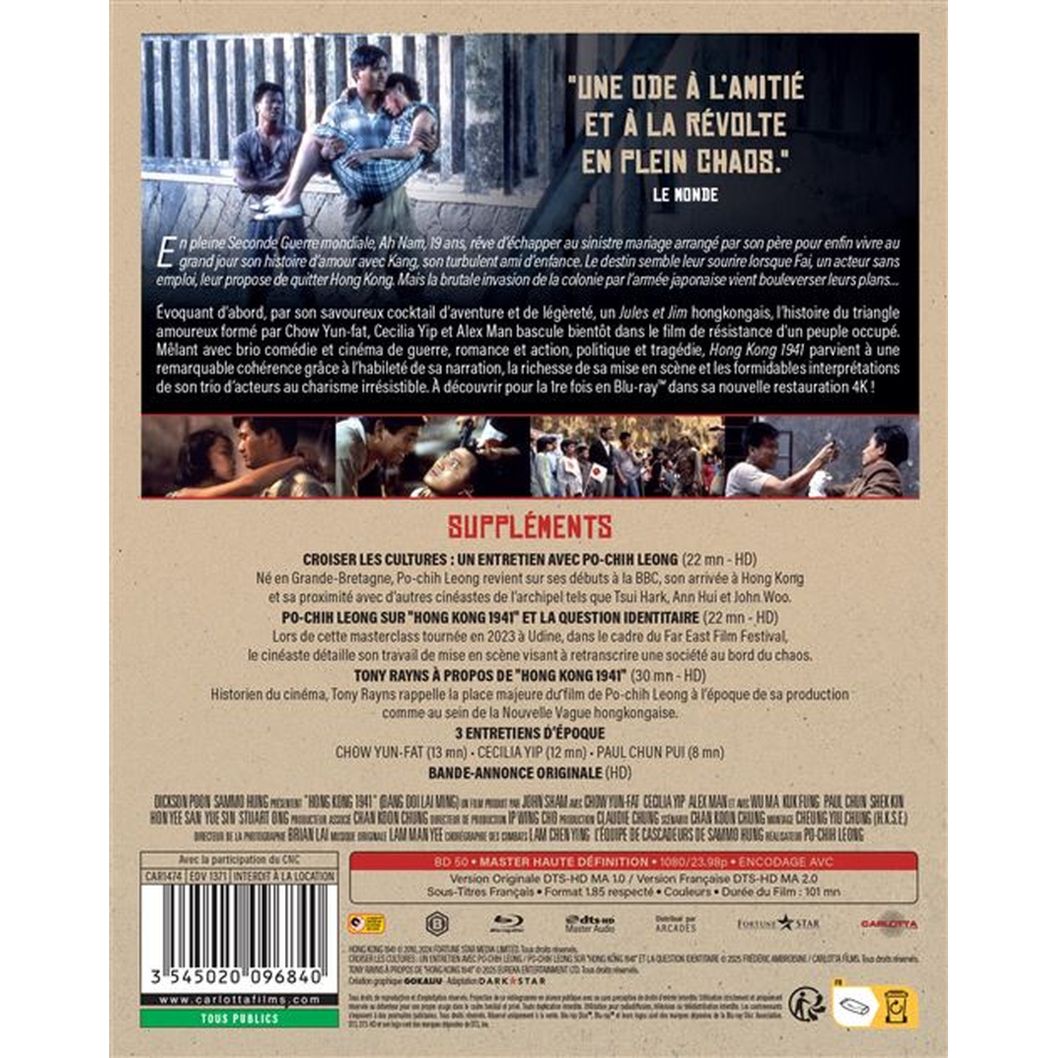 Couverture de film. Hommes en costume, texte multilingue. Label Blu-ray. Titre et acteurs du film.
