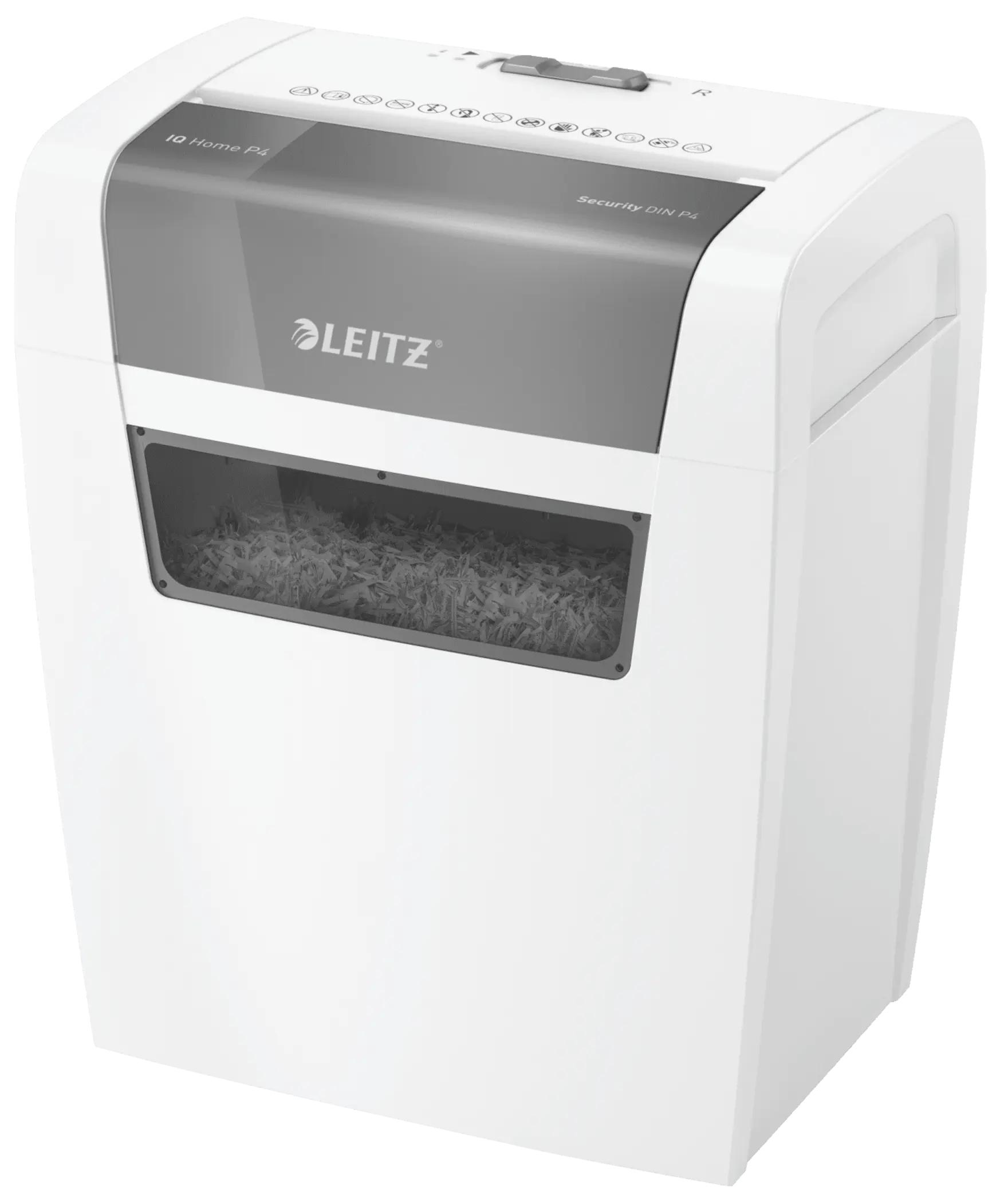 LEITZ IQ Home P4 iratmegsemmisítő, 6 lap, 15 liter, biztonsági szint, konfetti, fehér (80340000)