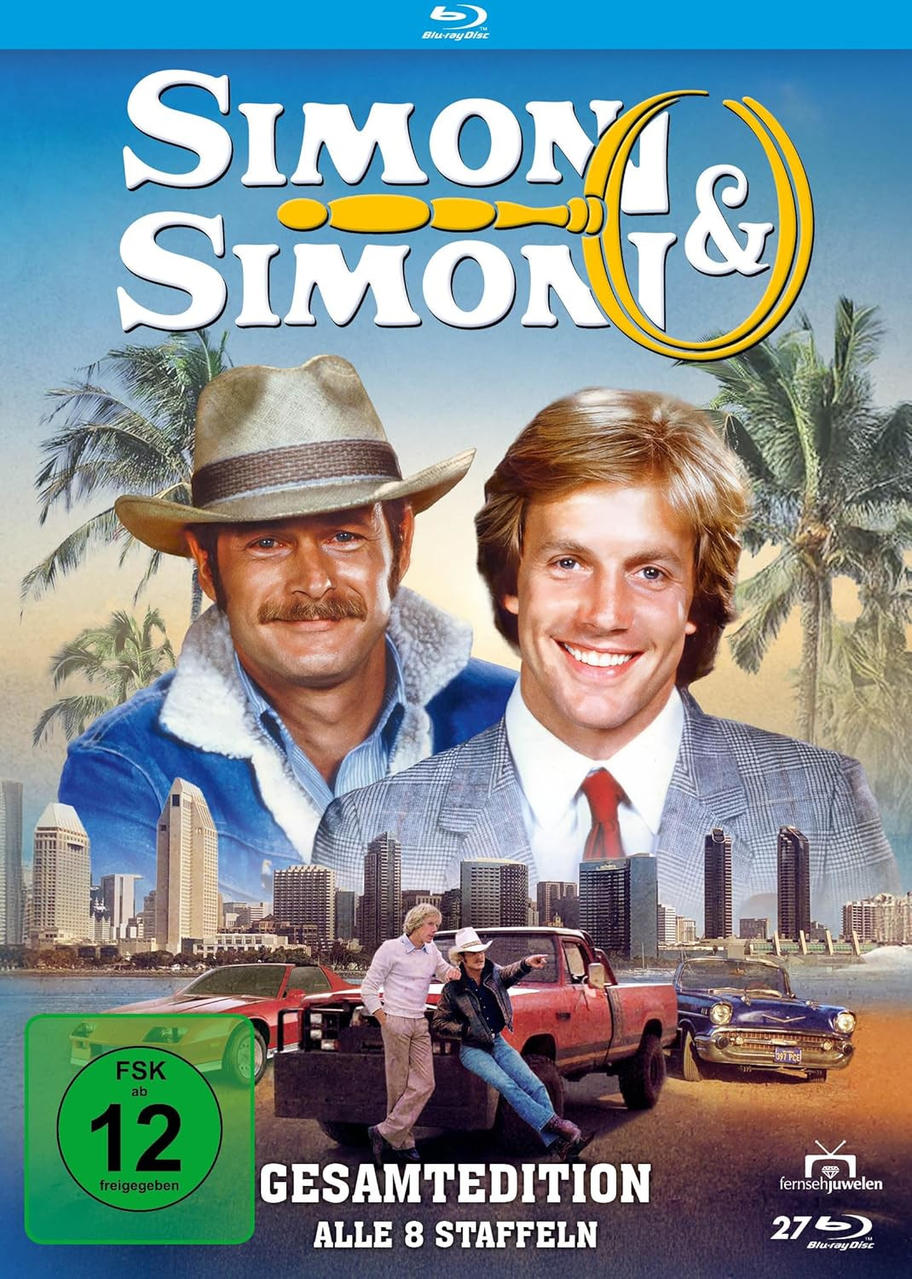 DVD-Cover für Simon & Simon. Zwei Männer, einer mit Hut, der andere im Anzug, mit Stadt und Autos im Hintergrund.