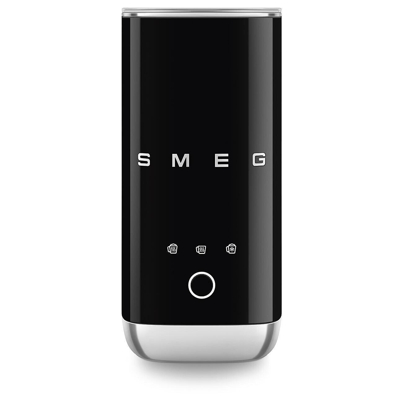 Ein schwarzer Smeg-Toaster mit silbernen Akzenten. Er trägt den Markennamen und Symbole für verschiedene Röststufen.