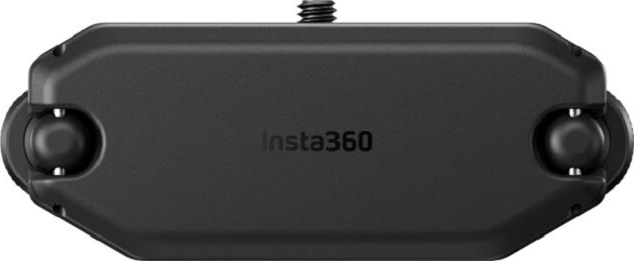 Ein schwarzes Insta360-Kamera-Zubehör. Es hat einen zentralen Körper, abgerundete Enden und eine Schraube oben.