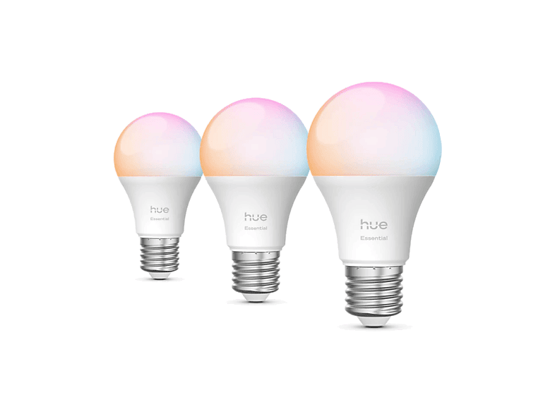 Bombilla Inteligente - Hue Essentials LED E27 8W, 806 Lúmenes, RGB, Compatible Con Alexa, Google, AppleHomekit, 3 bombillas