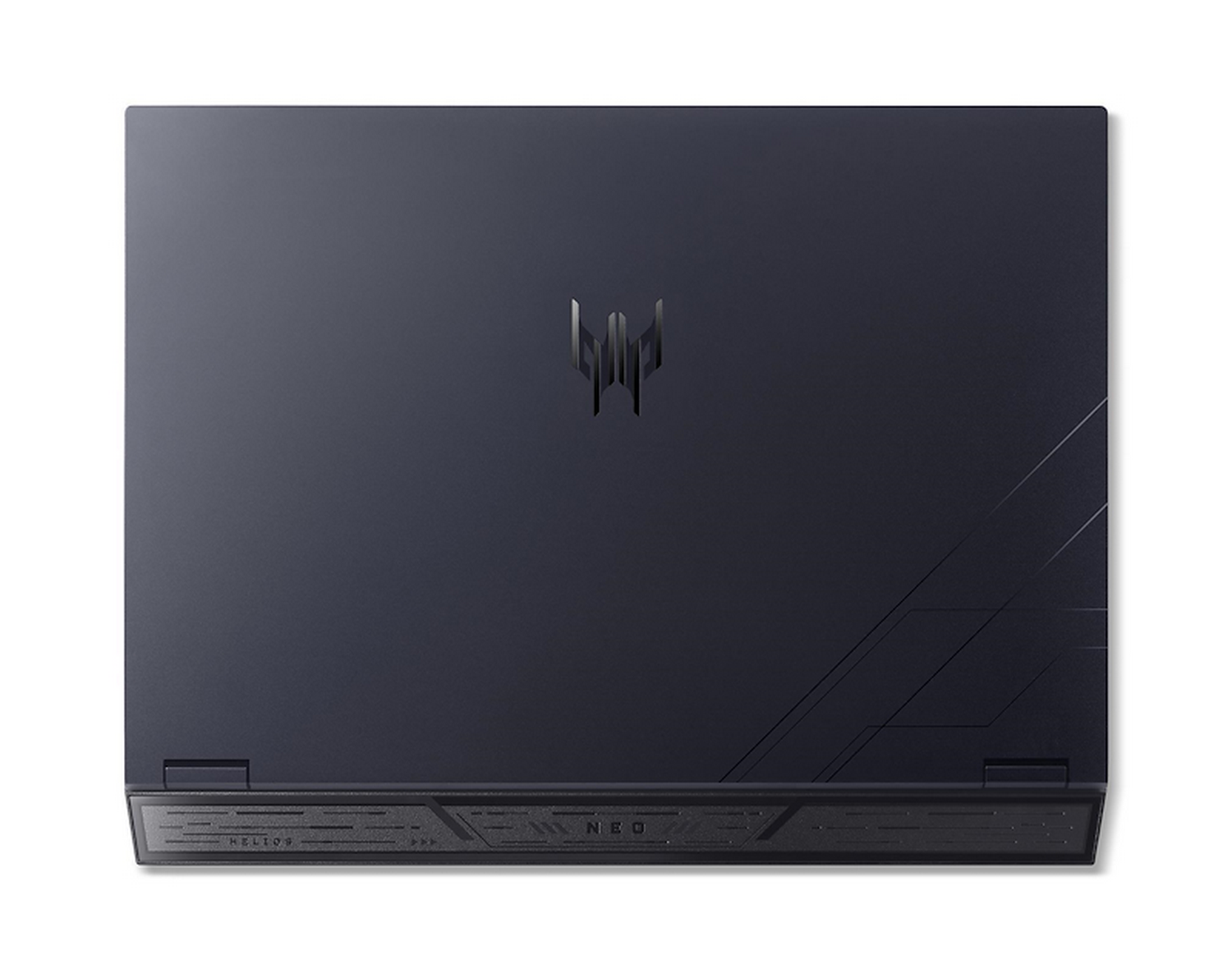 Vista superior de un portátil azul oscuro. El logotipo de Predator es visible. La palabra "NEO" está impresa en el borde inferior.