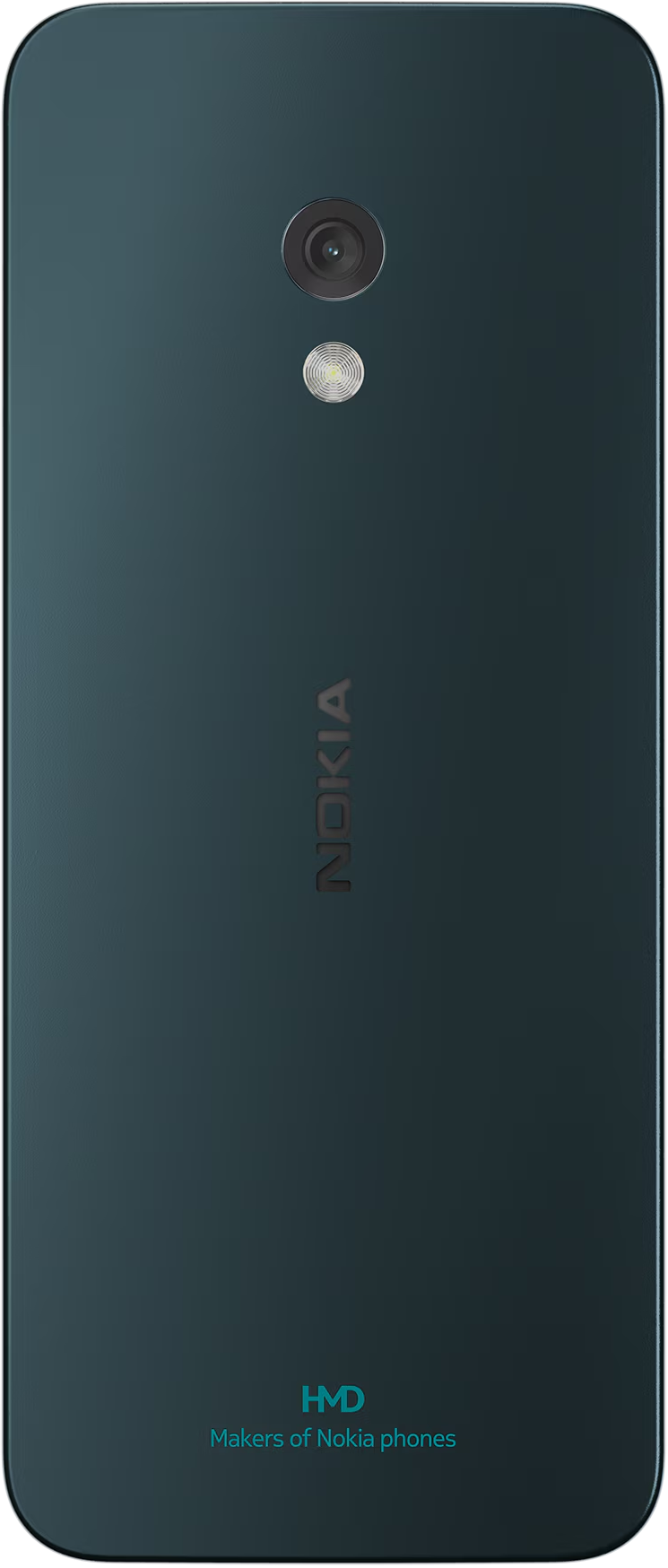 Egy zöldeskék Nokia telefon hátulja. Van rajta kamera és vaku. A Nokia és HMD logók láthatók.