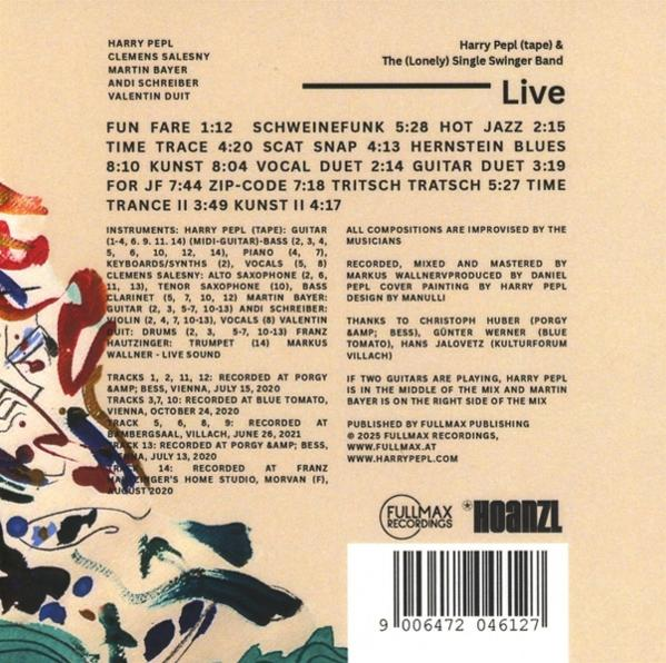 Albumcover mit Text, der Bandmitglieder, Songtitel und Aufnahmedetails auflistet. Enthält ein Logo und einen Barcode.