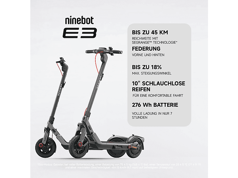 SEGWAY Ninebot E3 D E-Scooter (10 Zoll, Schwarz / Silber Rot)