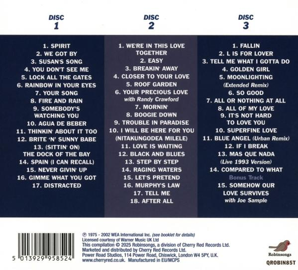 Albumcover listet Songtitel auf drei Discs. Dunkelblauer Hintergrund. Robinsongs-Logo unten rechts.