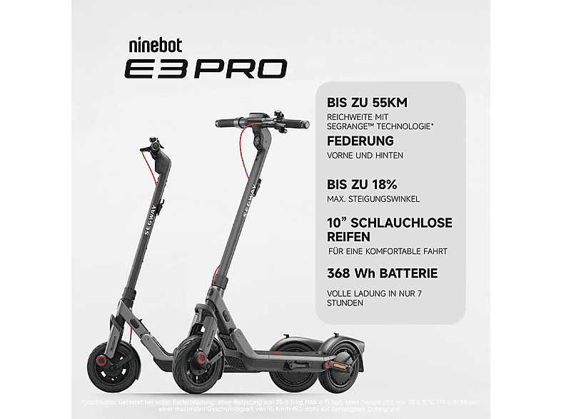 SEGWAY Ninebot E3 Pro D E-Scooter (10 Zoll, Schwarz / Silber Rot)