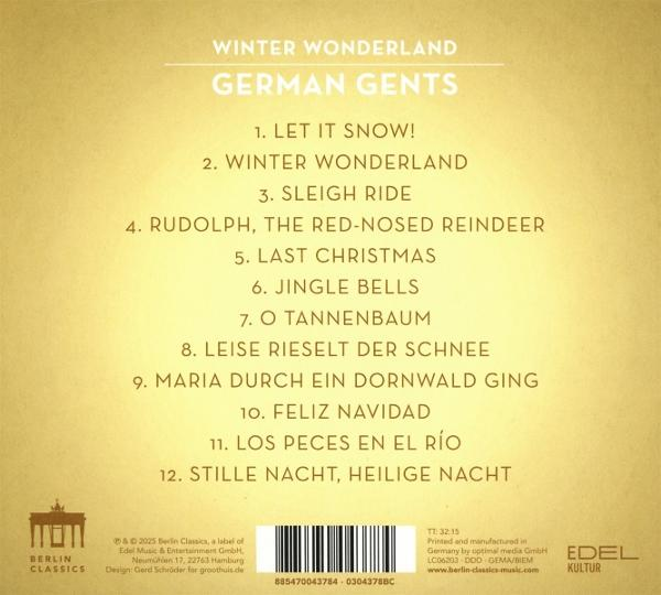 CD-Cover. Titel: Winter Wonderland German Gents. Listet Lieder, Berlin Classics Logo und Barcode.