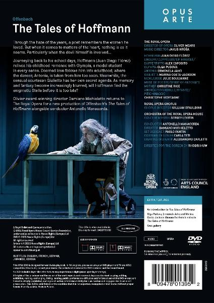 DVD-Cover. Ein Mann sitzt mit einem Papagei an einem Tisch. Text enthält Titel, Besetzung und Operndetails.