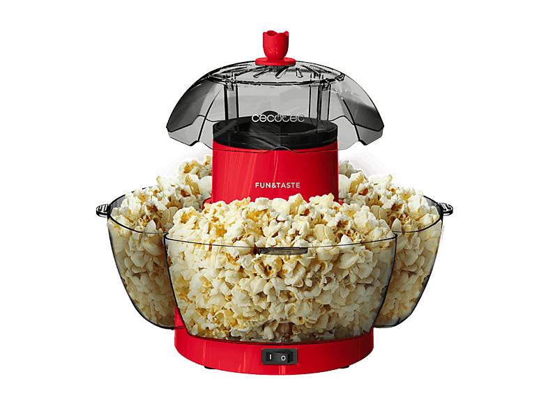 Palomitero - Cecotec Fun&Taste P'Corn Lotus, 1200 W, Listas en 2 minutos, 4 recipientes extraíbles, Diseño compacto, Palomitas dulces y saladas, Rojo
