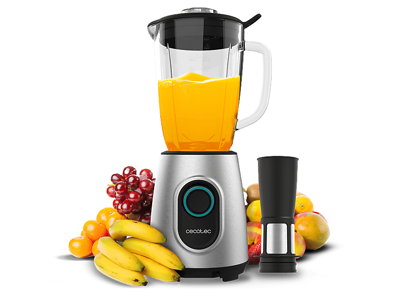 Batidora de vaso - Cecotec Power Black Titanium 2300MAX Inox, 2300 W, Cuchillas titanio negro, 1.8 L, Filtro licuados, Plata