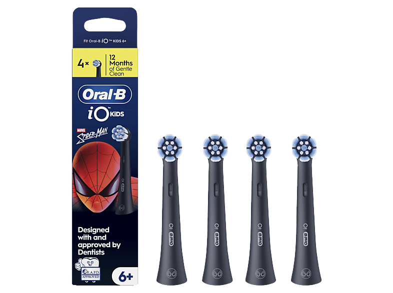 Recambio para cepillo dental - Oral-B iO Kids 6+, Diseño Spiderman by Marvel, Suave con dientes flojos y encías, 4 unidades