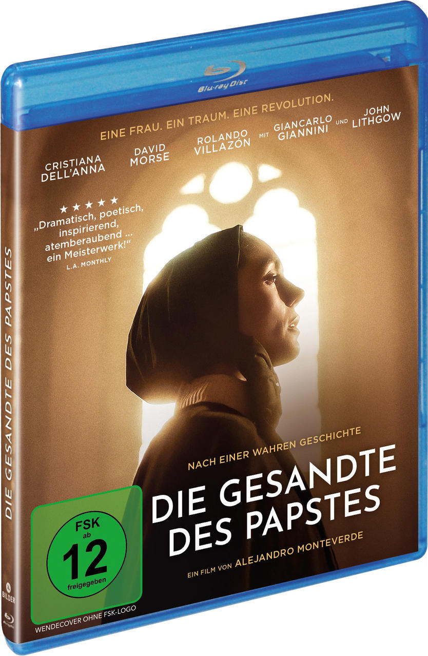 Blu-ray-Cover. Eine Frau im Nonnenhabit blickt nach oben. Titel: Die Gesandte des Papstes. Namen der Schauspieler.