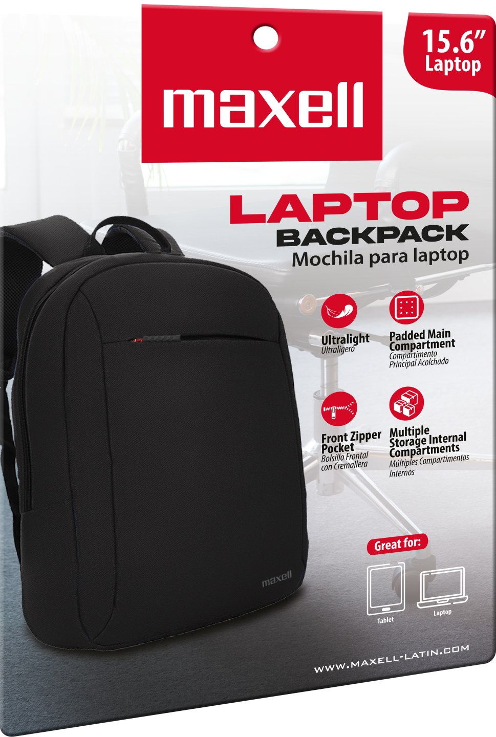 Fekete Maxell laptop hátizsák. Jellemzői: több rekesz, elülső cipzáras zseb és párnázott fő rekesz.