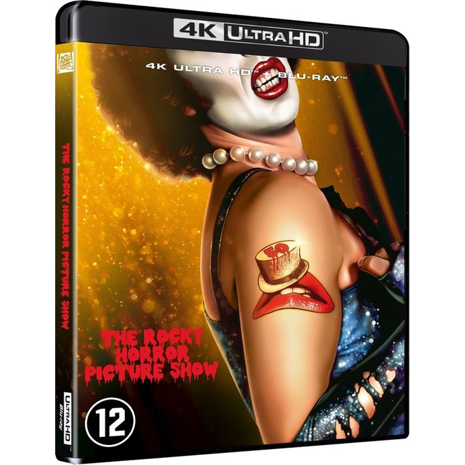 The Rocky Horror Picture Show Blu-ray cover. Features a person with a tattoo of lips and a hat. The cover is black.