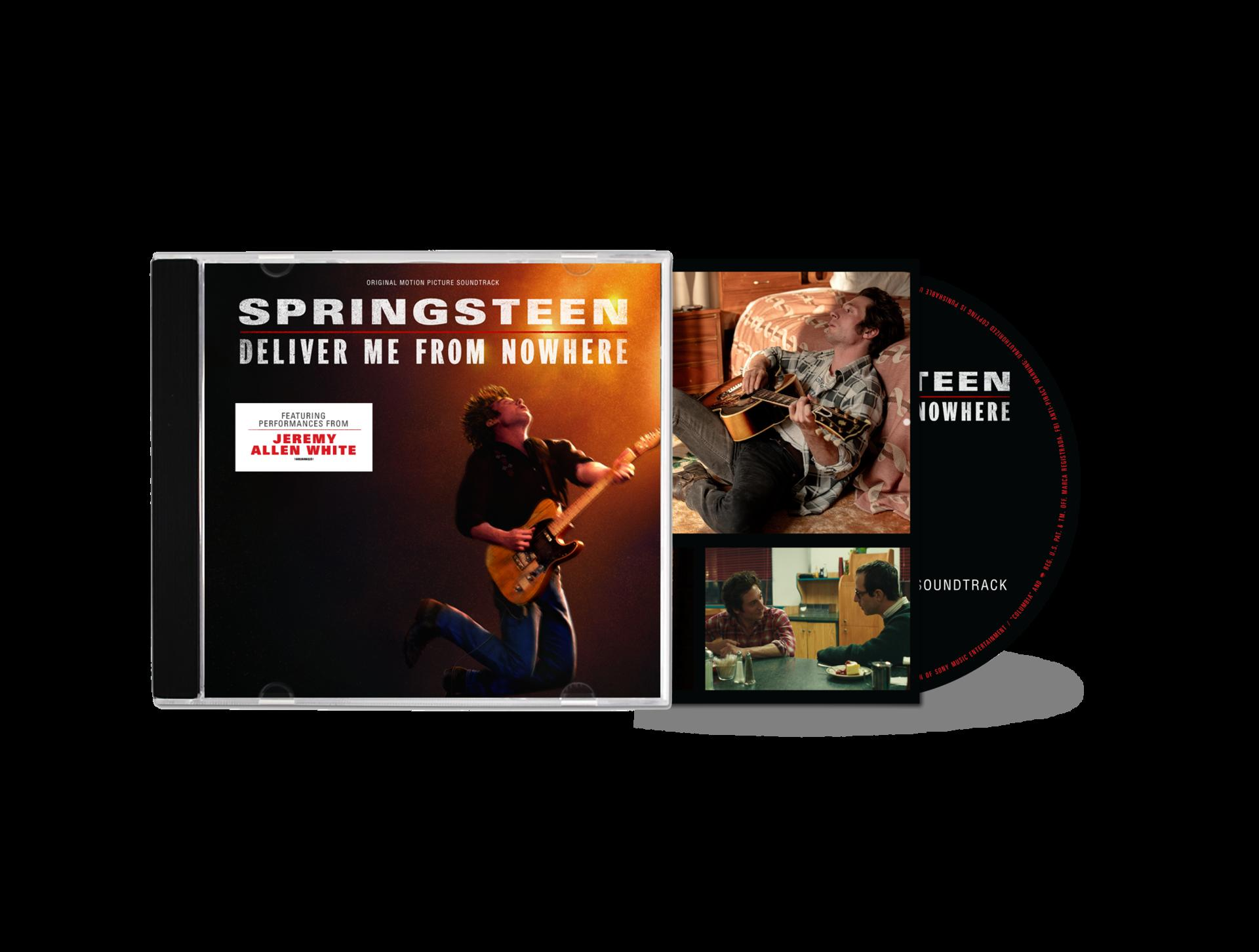 CD-Cover für Springsteens Deliver Me From Nowhere. Enthält Bilder von Jeremy Allen White mit Gitarre und andere Filmszenen.