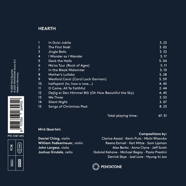 CD-Cover. Titel: Hearth. Listet Songtitel, Spieldauer und Interpreten. Mit Barcode und Pentatone-Logo.