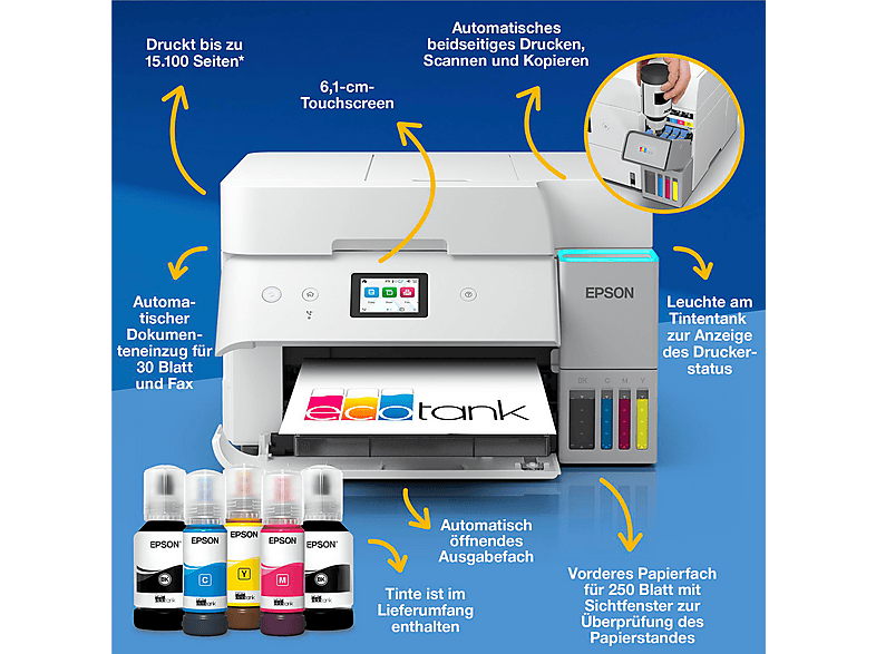 Thumbnail - EPSON EcoTank ET-4956 - Nachfüllbarer, 4-in-1 Tintentankdrucker inkl. Tinte, Duplex, WiFi, Apple AirPrint, Epson SmartPa...