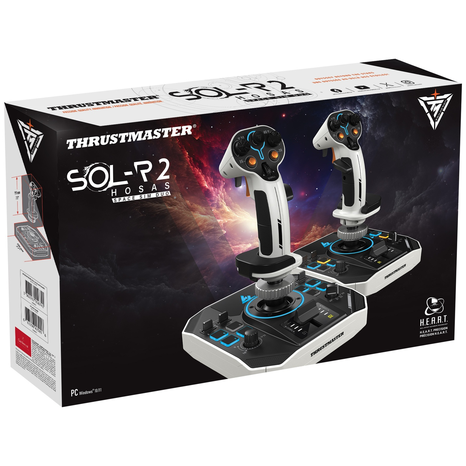 Box of Thrustmaster SOL-R2 HOSAS, space sim duo, game controllers with white, black, and orange details.