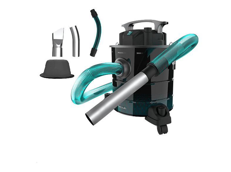 Aspirador sin bolsa - Cecotec Conga Ash 5000 Free, 1200 W, 20L, Depósito acero inoxidable, 18kPa, Boquilla 38mm, Extreme Suction, Negro