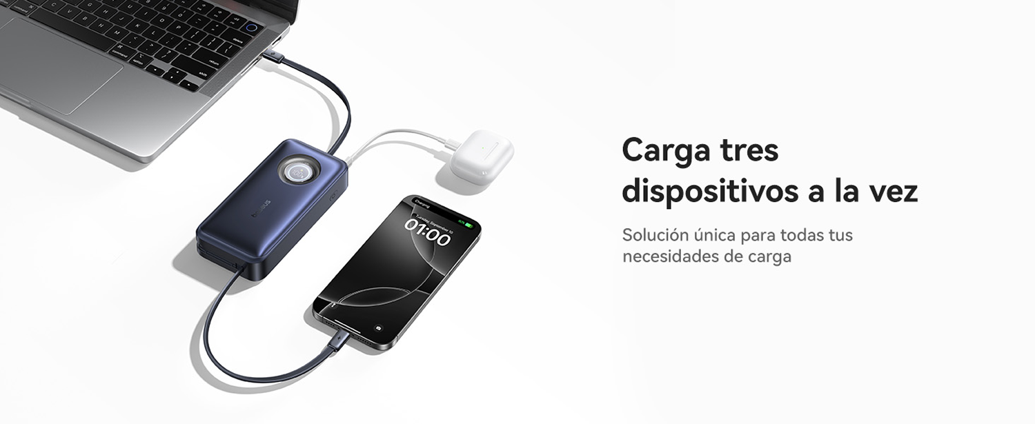 Carga tres dispositivos a la vez. Solución única para todas tus necesidades de carga