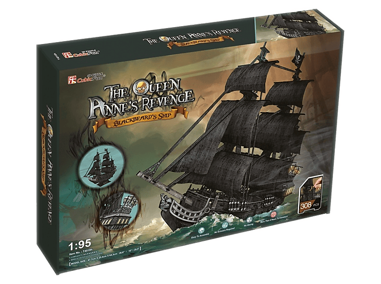 Puzzle 3D CUBIC FUN Okręt piracki Zemsta Królowej Anny T4018H (308 elementów)
