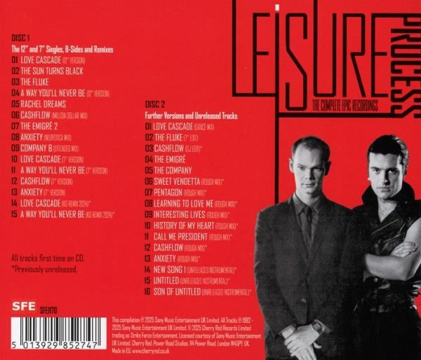 Albumcover: Zwei Männer in Anzügen, Album-Trackliste und Bandname in Rot und Schwarz, unten ein Barcode.