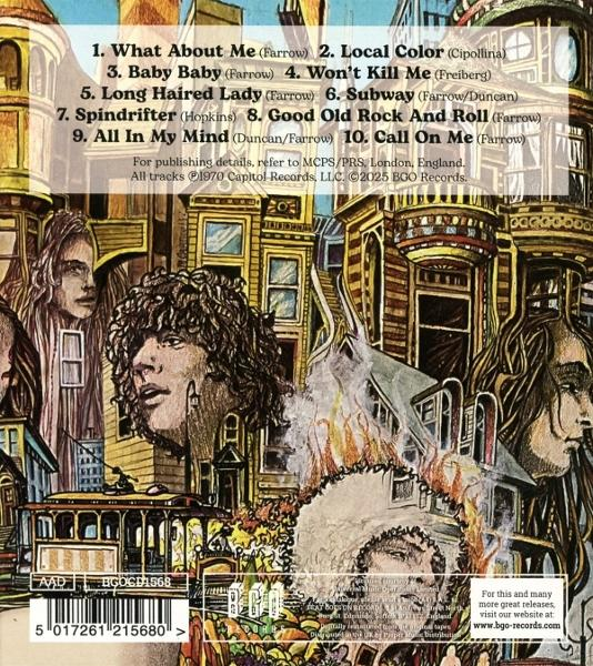 Albumcover mit Porträts und Gebäuden. Text listet Songtitel und Credits auf.