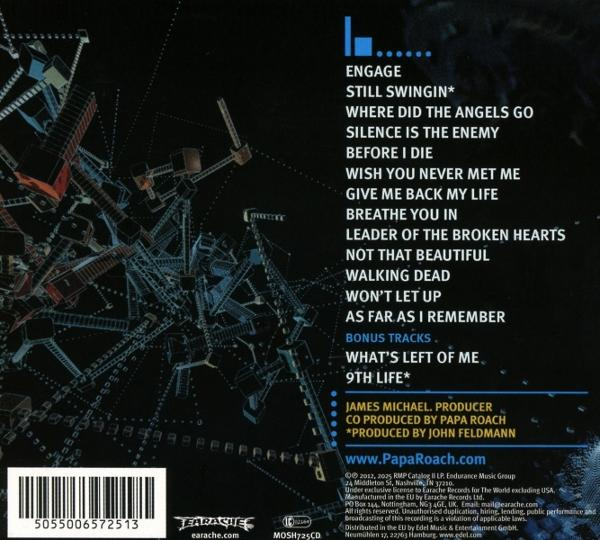 CD-Cover-Art mit komplexem geometrischem Design, Songtiteln, Künstlerinfo und Barcode.