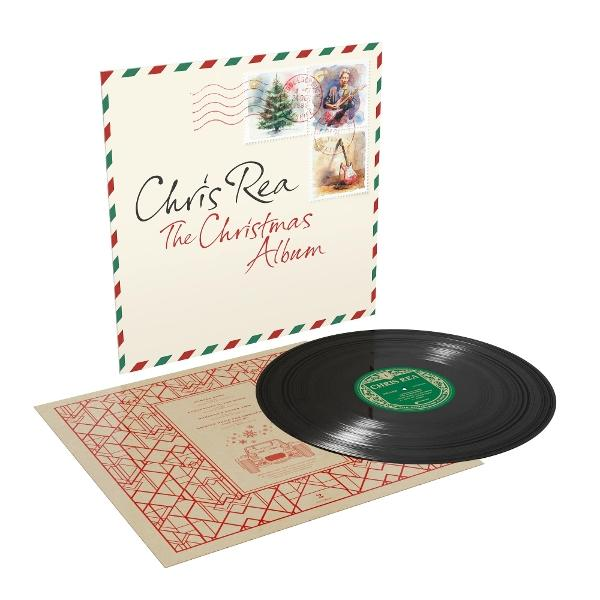 Albumcover: Chris Rea, The Christmas Album. Enthält Schallplatte, Cover und Innenhülle. Briefmarken auf dem Cover, rot/grüner Rand.
