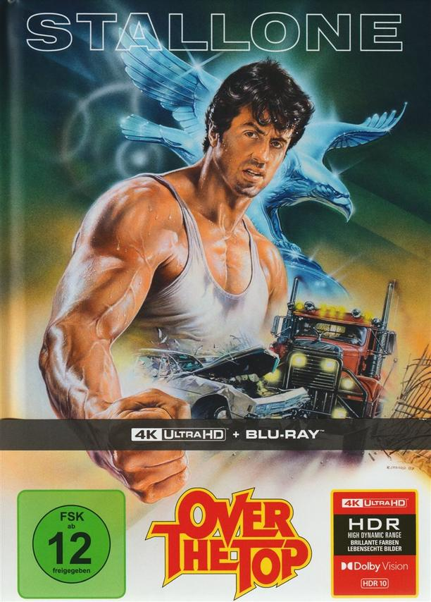 DVD-Cover. Stallone in weißem Tanktop, Adler-Hintergrund, LKW und der Titel 'Over the Top'.