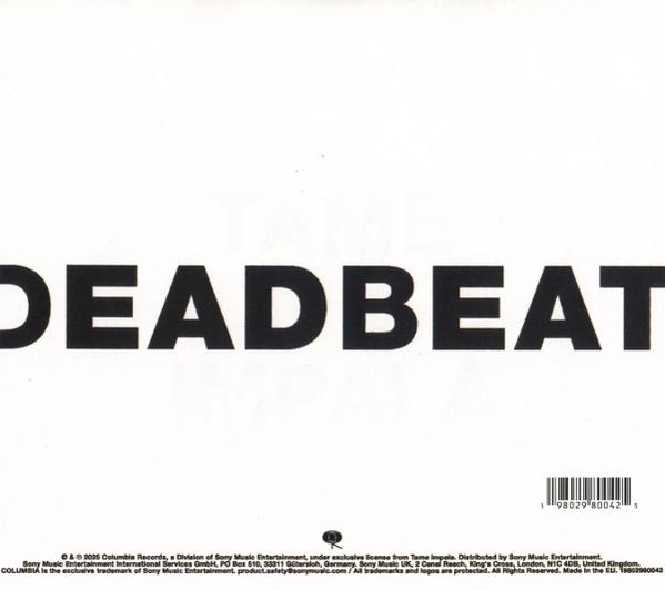 Das Wort DEADBEAT in fetten schwarzen Buchstaben auf weißem Hintergrund. Darunter Details zum Label und Copyright.