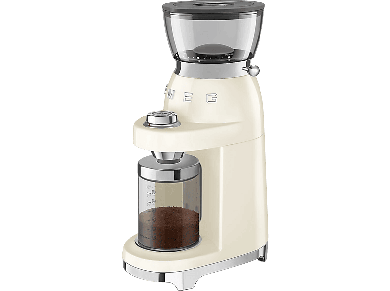Smeg CGF03CREU 50's Style Kaffeemühle (Creme, 150 Watt, Edelstahl Kegel-Mahlwerk)