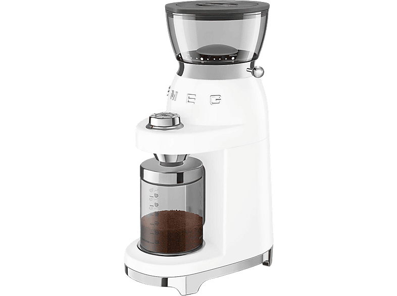Smeg CGF03WHEU 50's Style Kaffeemühle (Weiß, 150 Watt, Edelstahl Kegel-Mahlwerk)