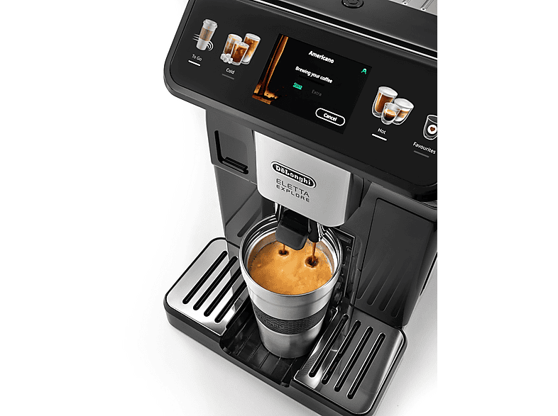 DELONGHI Eletta Explore ECAM450.55.G - 40 heiße und kalte Rezepte, 4 Benutzerprofile, einfache Bedienung, Kaffeevollautomat Grau