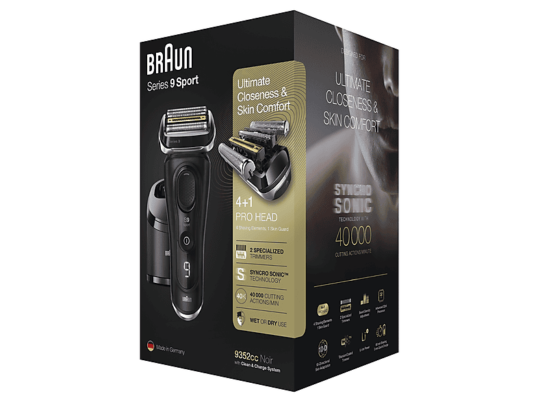 Afeitadora - Braun eléctrica Series 9 Sport CC, Centro de carga y limpieza SmartCare, Wet&Dry, Autonomía 60 min, Negra – imagen 3