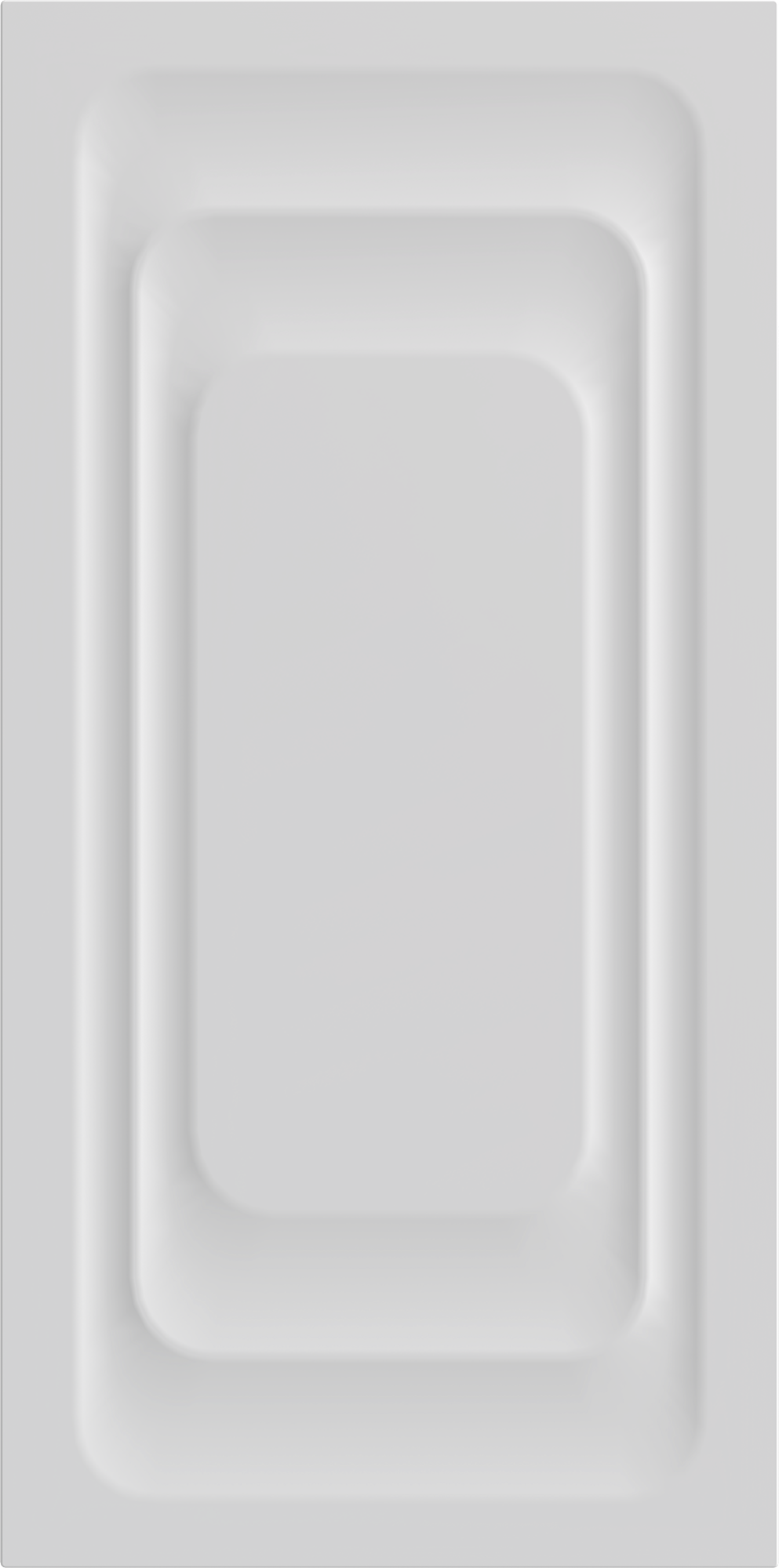 Biały prostokątny panel z trzema wpuszczonymi, zaokrąglonymi prostokątami wewnątrz siebie, tworząc efekt warstw.