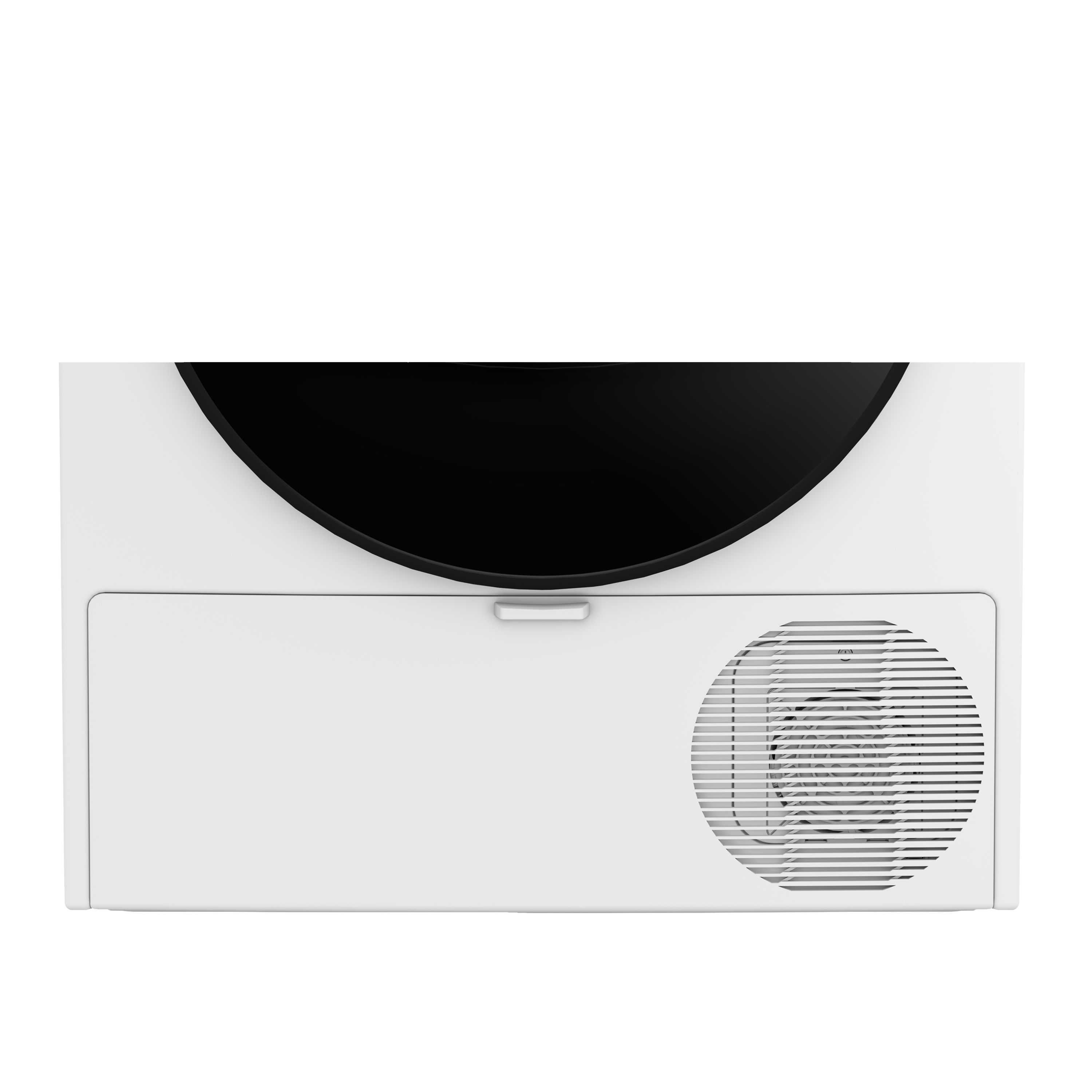 Widok z góry na białe urządzenie z czarnym blatem. Posiada otwór wentylacyjny i uchwyt. Tło jest czarne.