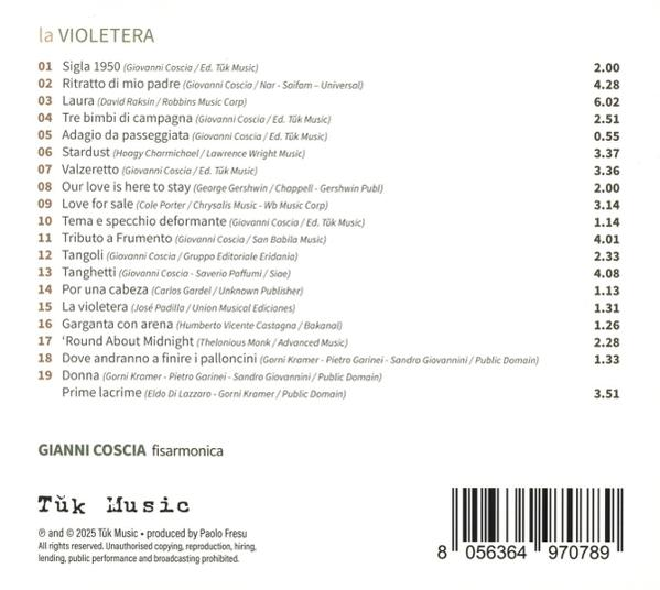Das Bild ist ein CD-Rückencover. Es enthält eine Titelliste, Credits und einen Barcode. Der Albumtitel lautet 'La Violetera'.