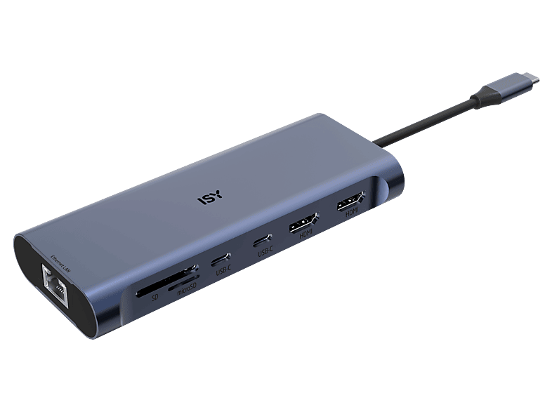 Adapter wieloportowy USB-C ISY IAD-1030 12w1 + funkcja zasilania Srebrny