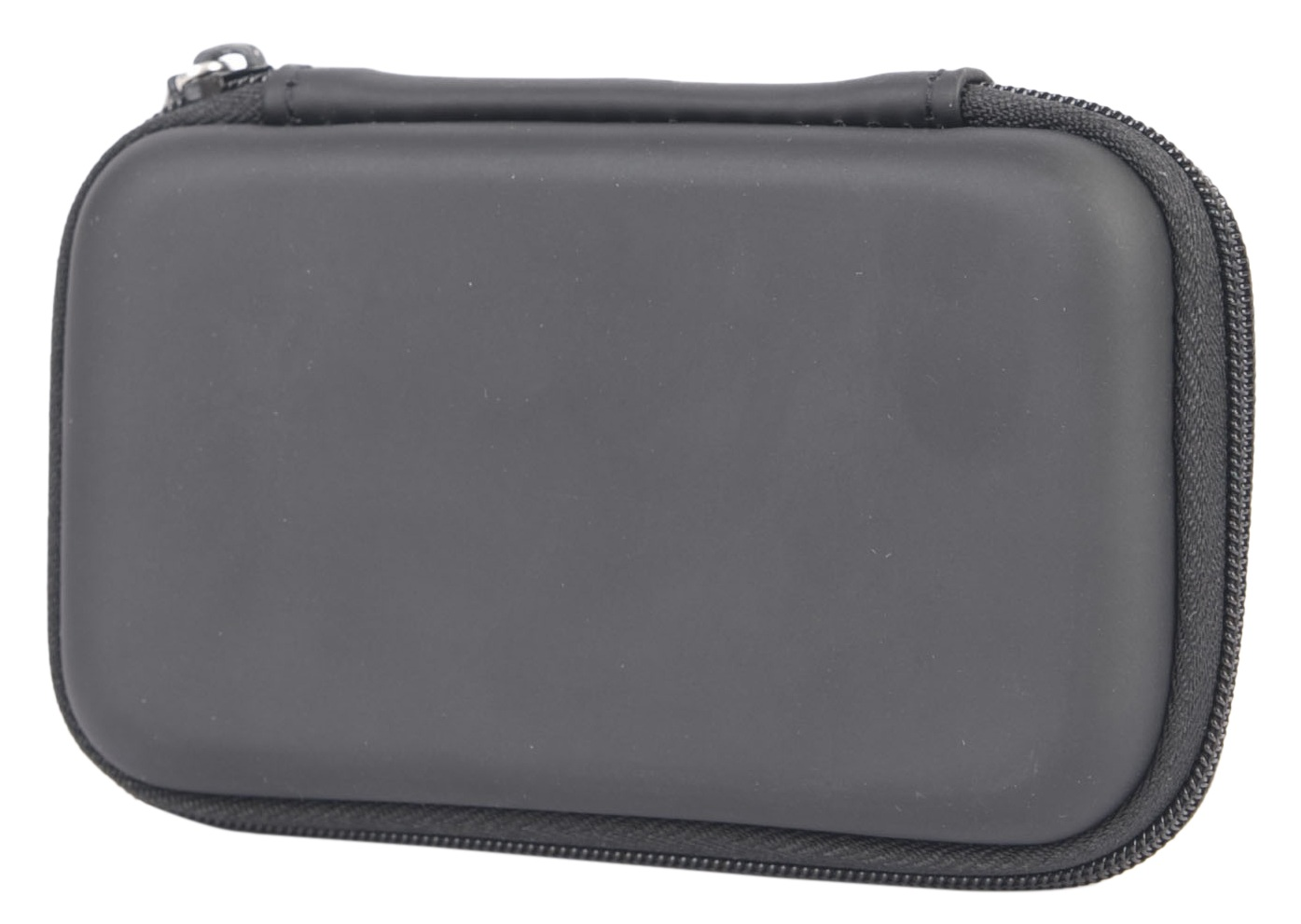 Czarny, prostokątny futerał z zapięciem na zamek błyskawiczny. Ma zaokrąglony kształt i mały uchwyt na górze.