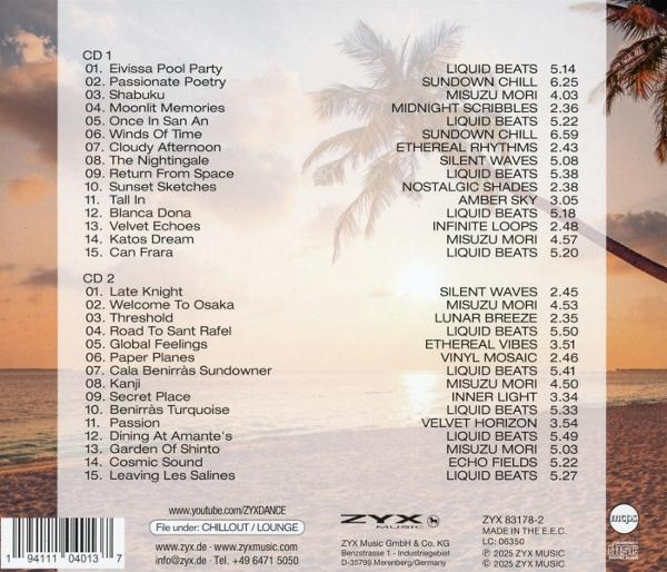 CD-Cover. Listet Musiktitel mit Zeiten. Palmen und Strand im Hintergrund. ZYX Music Logo.