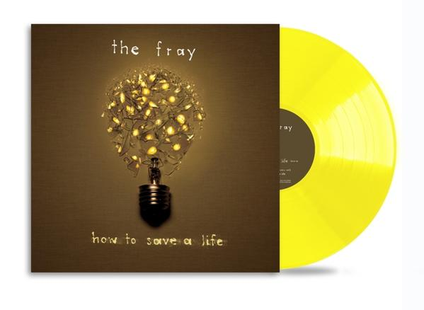 Albumcover für "How to Save a Life" von The Fray. Enthält eine Glühbirnenillustration und eine gelbe Vinylplatte.