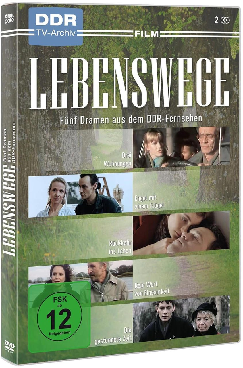 DVD-Hülle für Lebenswege, eine Sammlung von fünf Dramen aus dem DDR-Fernsehen. Enthält Bilder aus den Dramen und eine FSK-12-Freigabe.